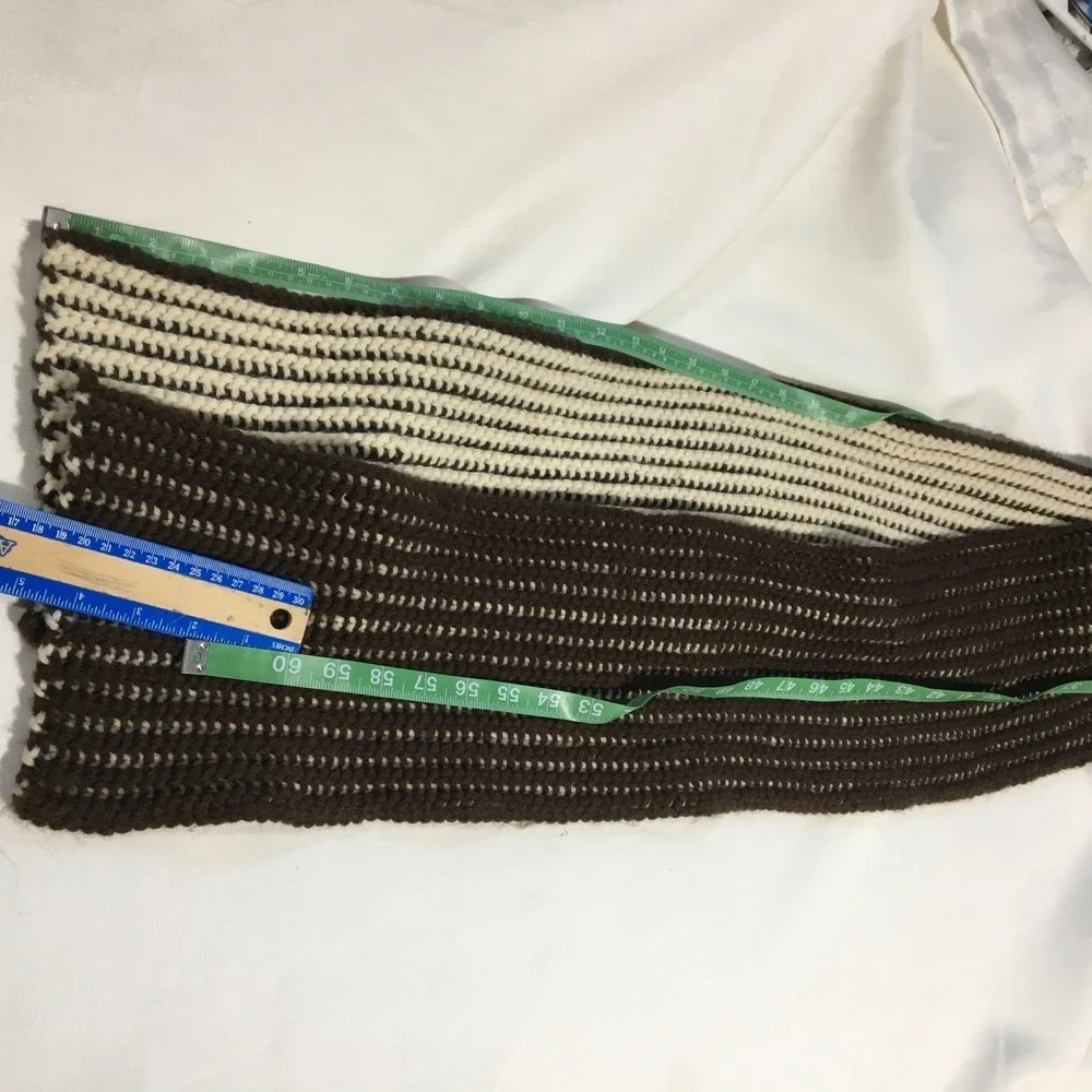 Crochet Scarf Brown and Cream Striped Knit‎ Long Winter Fall Accessories